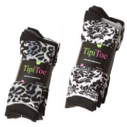 60 Bulk Ladies 3 Pack Printed Crew Socks Size 9-11