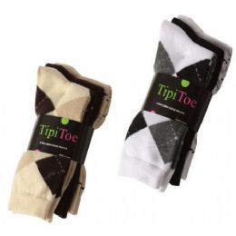 60 Bulk Ladies 3 Pack Printed Crew Socks Size 9-11