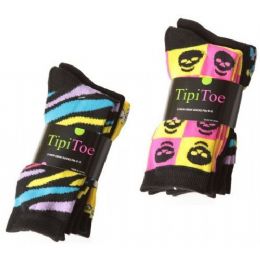 60 Bulk Ladies 3 Pack Printed Crew Socks Size 9-11