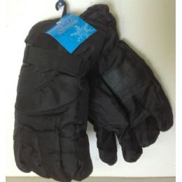 72 Bulk Mens Black Ski Glove Adjustable Velcro Wrist Band