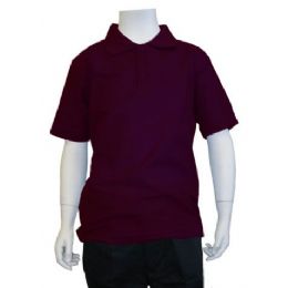 12 Bulk Boys School Uniform Polo Shirt Burgundy Color