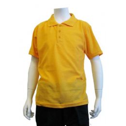 12 Bulk Boys School Uniform Polo Shirt Yellow Gold Color