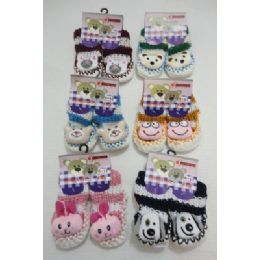 144 Bulk Babies NoN-Slip Knitted Booties With Characters [ 6moS-12mos]