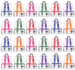 24 Bulk 17 Inch Backpacks For Kids, Clear With Assorted Color Trim, 24 Pack