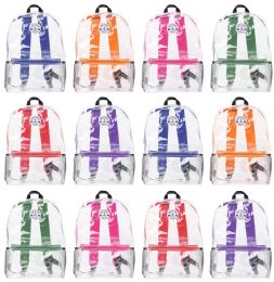48 Bulk 17 Inch Backpacks For Kids, Clear With Assorted Color Trim, 48 Pack