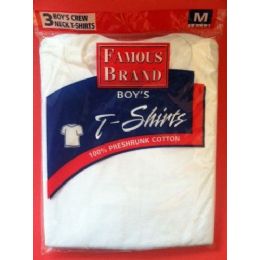 48 Bulk Famous Brand Boy's 3- Pack White Crew Neck T-Shirts