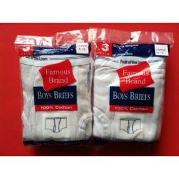 48 Bulk Famous Brands Boy's 3 Pack White Briefs