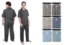 36 Bulk Men's Pajama Set With Short Sleeves And Long Pants Assorted Colors And Sizes