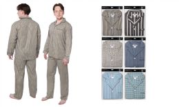 36 Bulk Men's Pajama Set With Long Sleeves And Long Pants Assorted Colors And Sizes
