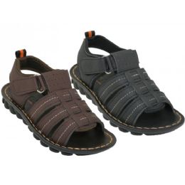 24 Bulk Boy's Soft Man Made Leather Upper  Touch Closure Sandals