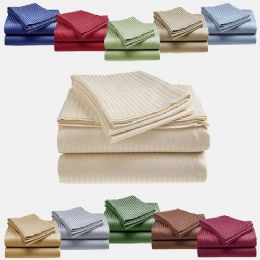 12 Bulk Solid Embossed Sateen Stripe Bed Sheet Sets 4pc Set Assorted Colors In Twin