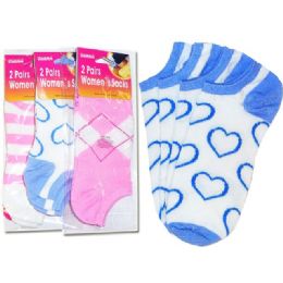 144 Bulk Socks Women's 2pk/set 2asst cl