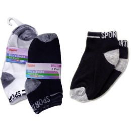 288 Bulk Socks 3 Pair Boy's /sportwhite,black Clr