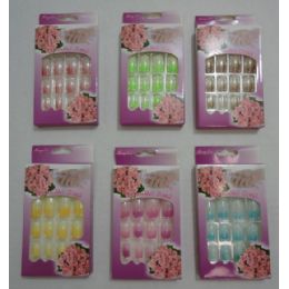 48 Bulk Decorated Artificial NailS-Sparkle Tip With Flowers Package
