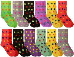 Bulk Yacht & Smith Womens Star Print Neon Crew Socks Size 9-11