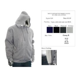 12 Bulk Mens Hooded Top Sherpa Lining 90% Poly 10% Cotton