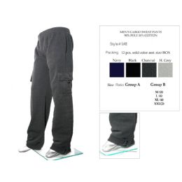 12 Bulk Mens Cargo Sweat Pants 90% Poly 10% Cotton Assorted