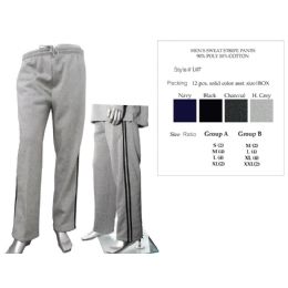 12 Bulk Mens Sweat Stripe Pants 90% Poly 10% Cotton