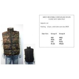 18 Bulk Mens Reversible Camouflage Nylon Fleece Vest 100% Poly