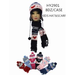 96 Bulk Kids Hat With Scarf