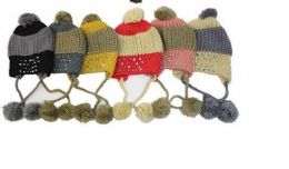 72 Bulk Winter Hats Adult Knit Ear Flap Hat With Pom Pom