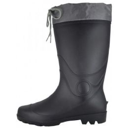 12 Bulk Men's 13 1/2 Inches Water Proof Soft Rubber Rain Boots With Nylon Tie Upper