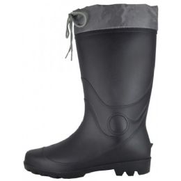 12 Bulk Men's 13 1/2 Inches Soft Rubber Rain Boots With Nylon Tie Upper