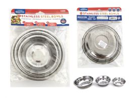 144 Bulk STAINLESS STEEL BOWL 3-Piece HC and OPP. 5.5 and 6.3 and 7"