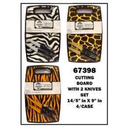 16 Bulk Cutting Board W/ 2 Knives Animal Print