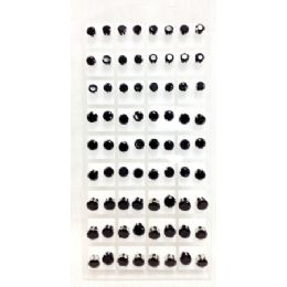 6 Bulk 36 Pairs Of Black Studs Earrings Assorted Sizes On Display