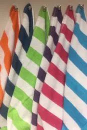 12 Bulk Cabana Stripe 100% Beach Towels Assorted Colors Size 27 X 54