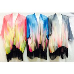 12 Bulk Tie Dye Color Effect Beach Cover Up With Fringes