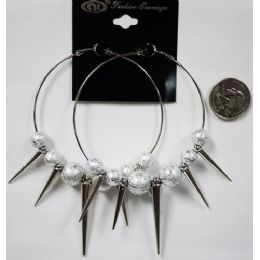 96 Bulk Silver Colored Big Loop With Spike Earring