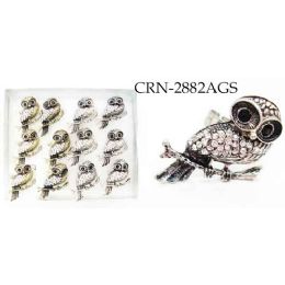 96 Bulk Rings Single Owl On A Branch With Rhinestone