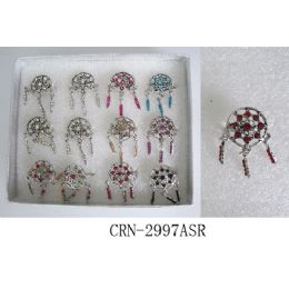 96 Bulk Rhinestone Rings With Dream Catcher Design Assorted