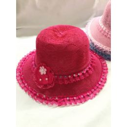 24 Bulk Girls Dress Hat With Flower Assorted Colors