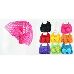 96 Bulk Kids' Crochet Hats With Bow In Assorted Colors