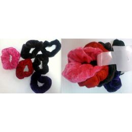 96 Bulk Velvet Hair Ties Pony Holder 6pcs/cartd Ast Colors