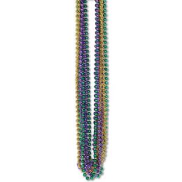 60 Bulk 33 Inch 7mm Metallic Bead Necklaces - Green Gold Purple 12ct