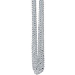 60 Bulk 33 Inch 7mm Metallic Bead Necklaces - Silver 12ct