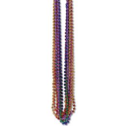 60 Bulk 33 Inch 7mm Metallic Bead Necklaces - Assorted Colors 12ct