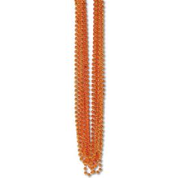 60 Bulk 33 Inch 7mm Metallic Bead Necklaces - Orange 12ct