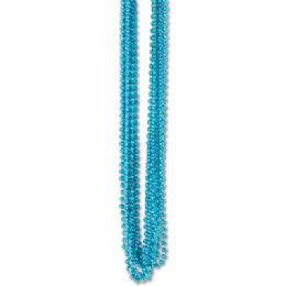 60 Bulk 33 Inch 7mm Metallic Bead Necklaces - Turquoise 12ct