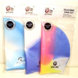 72 Bulk Silicone Swim Caps (assorted Solid Colors And Prints)