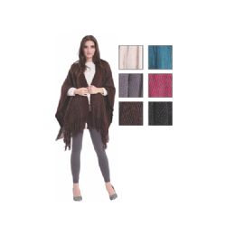 24 Bulk Womens Fashion Assorted Color Poncho With Fringes
