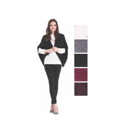 24 Bulk Womens Fashion Shimmery Assorted Color Poncho