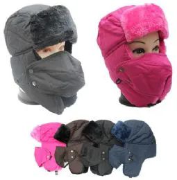 48 Bulk Adults Faux Fur Unisex Trapper Hat Assorted Color