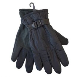 36 Bulk Winter Men Ski Gloves Black With Adjustable Strap
