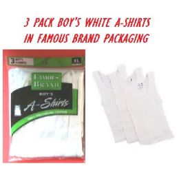 48 Bulk Fruit LooM-HaneS-GildaN-Boy 3pk White A-Shirts In Famous Brand pk