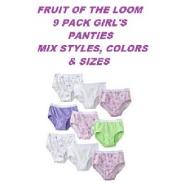 48 Bulk Fruit Of The Loom 9 Pack Mix Styles Girl's Panties